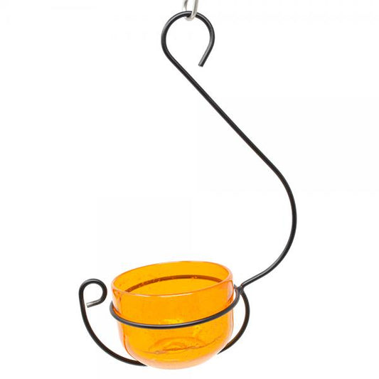 Orange Glass Hanging Treat and Mealworm Feeder